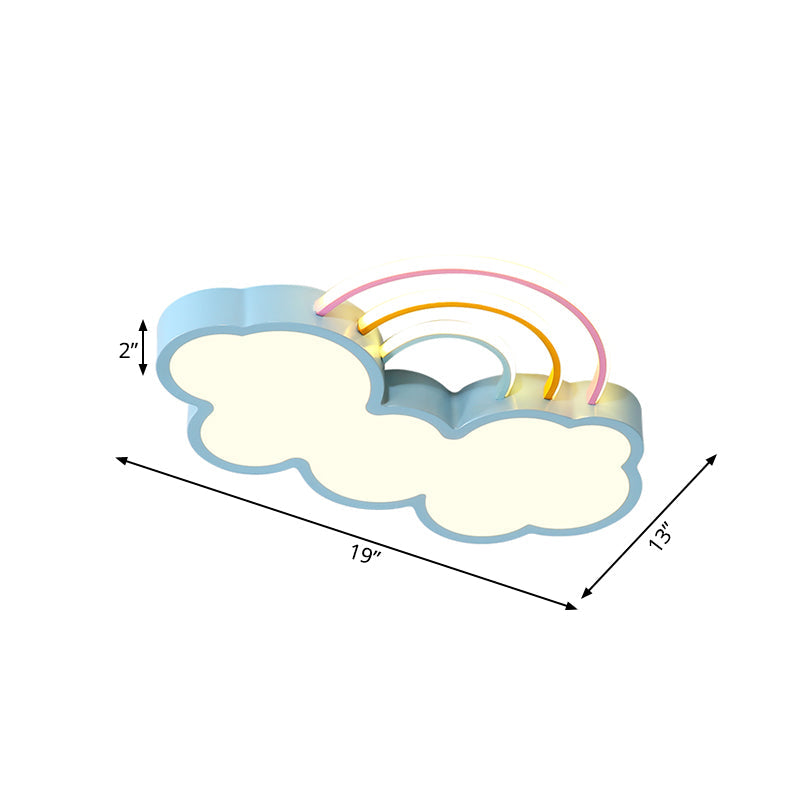 Kids Led Flush Mount Lamp: Blue Cloud And Rainbow Lighting (Warm/White) 13’/19’ W