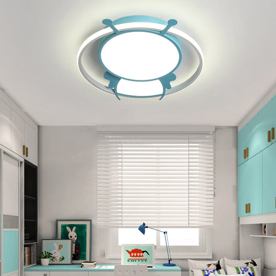 Kids Led Flush Mount Lamp With Metal Ring - Pink/Yellow Pendant Light Featuring Acrylic Bee Shade