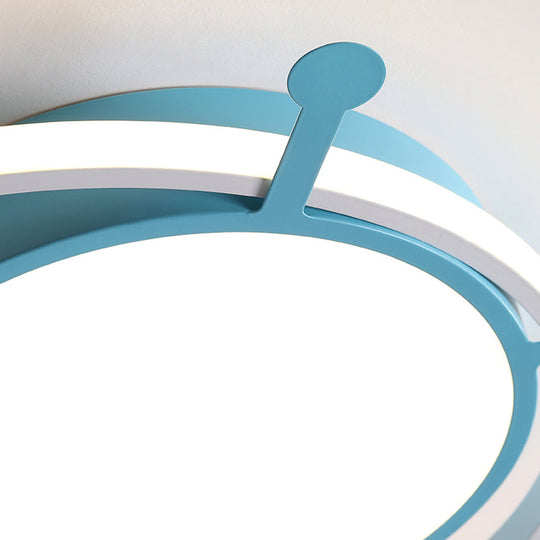 Kids Led Flush Mount Lamp With Metal Ring - Pink/Yellow Pendant Light Featuring Acrylic Bee Shade