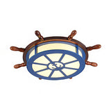 Modern Flushmount Wood Led Ceiling Light For Childrens Room - Blue Warm/White Lighting