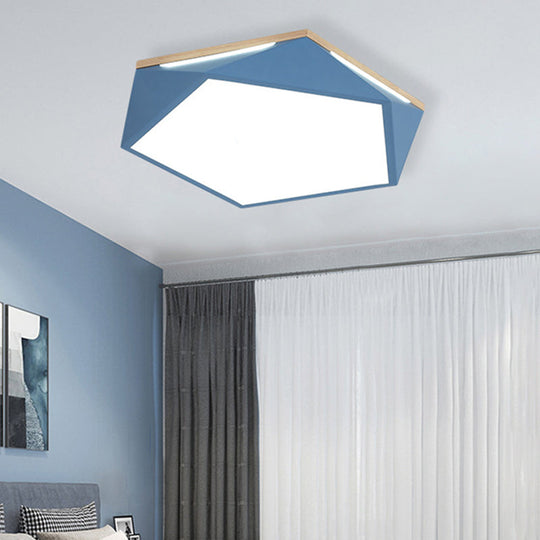 Pentagon Led Flush Mount Lamp In Acrylic White/Blue/Green - 12.5/16.5/20.5 Wide Blue / 12.5 Warm