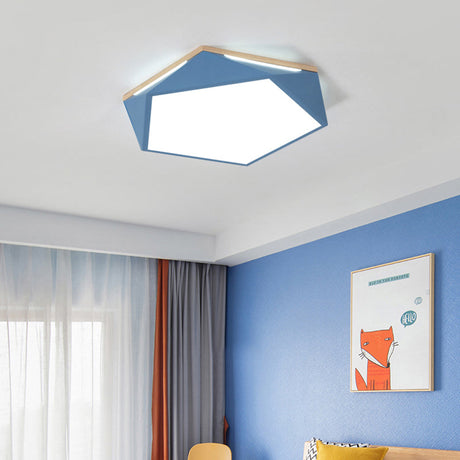 Pentagon Led Flush Mount Lamp In Acrylic White/Blue/Green - 12.5/16.5/20.5 Wide