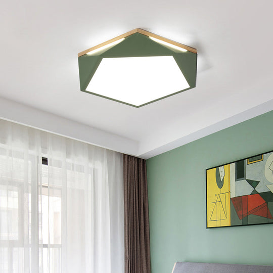 Pentagon Led Flush Mount Lamp In Acrylic White/Blue/Green - 12.5’/16.5’/20.5’ Wide