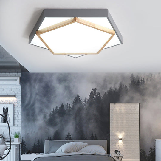 Pentagon Led Flush Mount Lamp In Acrylic Grey/White - 3 Color Options And Sizes Available