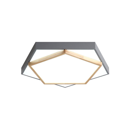 Pentagon Led Flush Mount Lamp In Acrylic Grey/White - 3 Color Options And Sizes Available