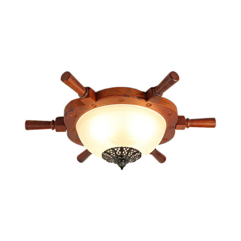 Modern Opal Glass Flush Mount Ceiling Light With Led Brown Finish And Rudder Design - Perfect For