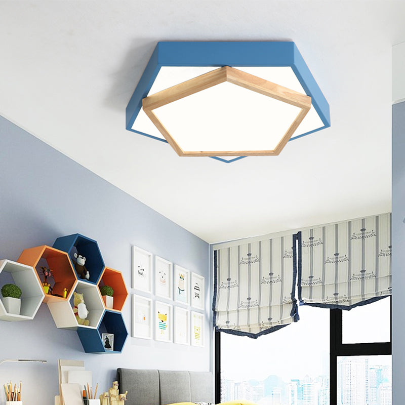 Pentagon Macaron Acrylic Led Flush Mount Lamp In White/Warm/Natural Light - Sizes 14/18/21.5 Blue /