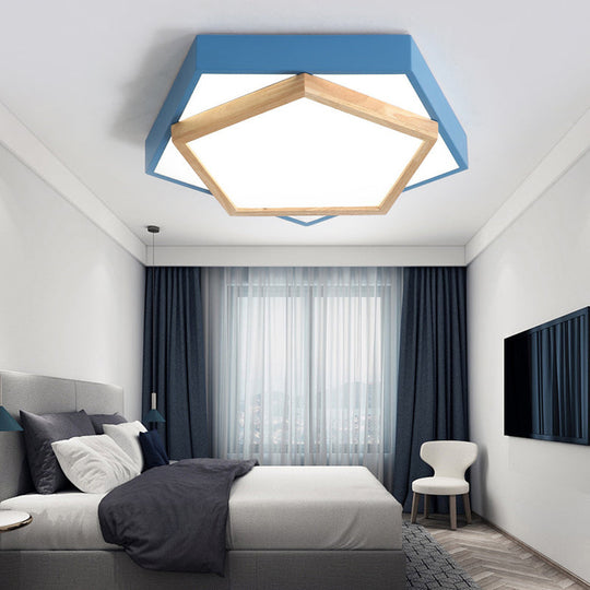 Pentagon Macaron Acrylic Led Flush Mount Lamp In White/Warm/Natural Light - Sizes 14/18/21.5