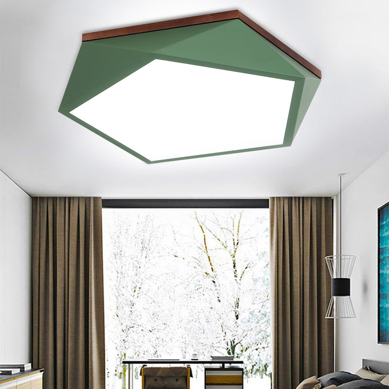 Minimalist Metal Green Led Flush Mount Ceiling Light With Acrylic Diffuser - 16.5/20.5 Wide For