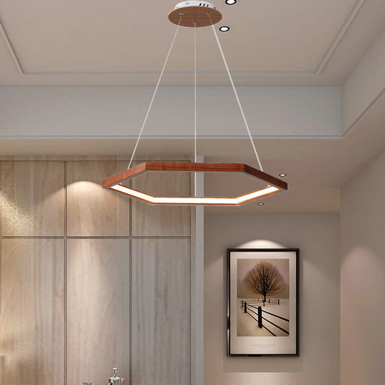 Contemporary Hexagonal Wood And Acrylic Pendant Chandelier With Led Lighting 16’/19.5’/23.5’