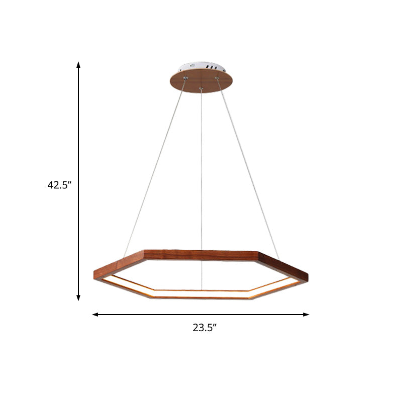 Contemporary Hexagonal Wood And Acrylic Pendant Chandelier With Led Lighting 16’/19.5’/23.5’ Wide