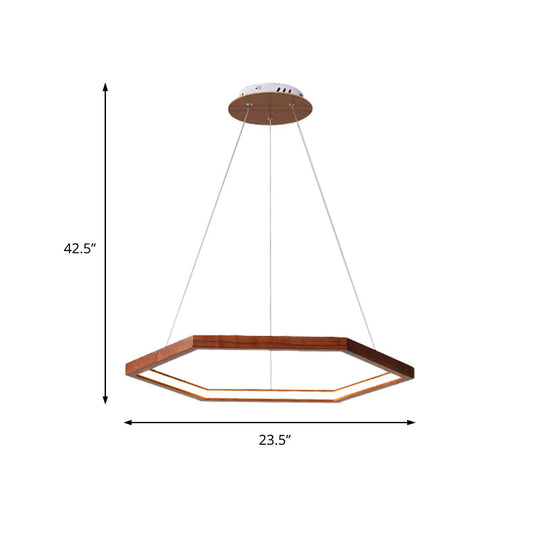 Contemporary Hexagonal Wood And Acrylic Pendant Chandelier With Led Lighting 16’/19.5’/23.5’ Wide