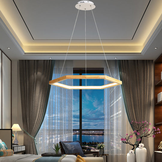 Contemporary Hexagonal Wood And Acrylic Pendant Chandelier With Led Lighting 16’/19.5’/23.5’ Wide