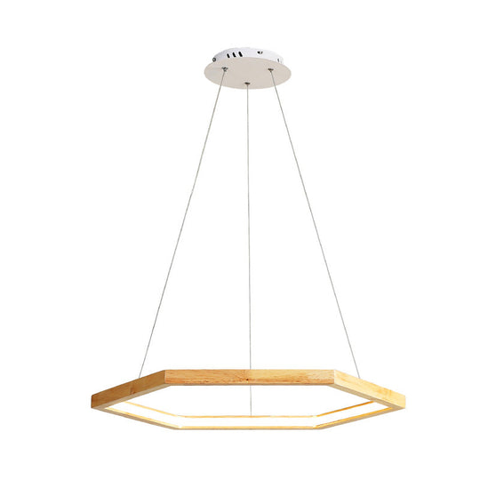 Contemporary Hexagonal Wood And Acrylic Pendant Chandelier With Led Lighting 16’/19.5’/23.5’ Wide