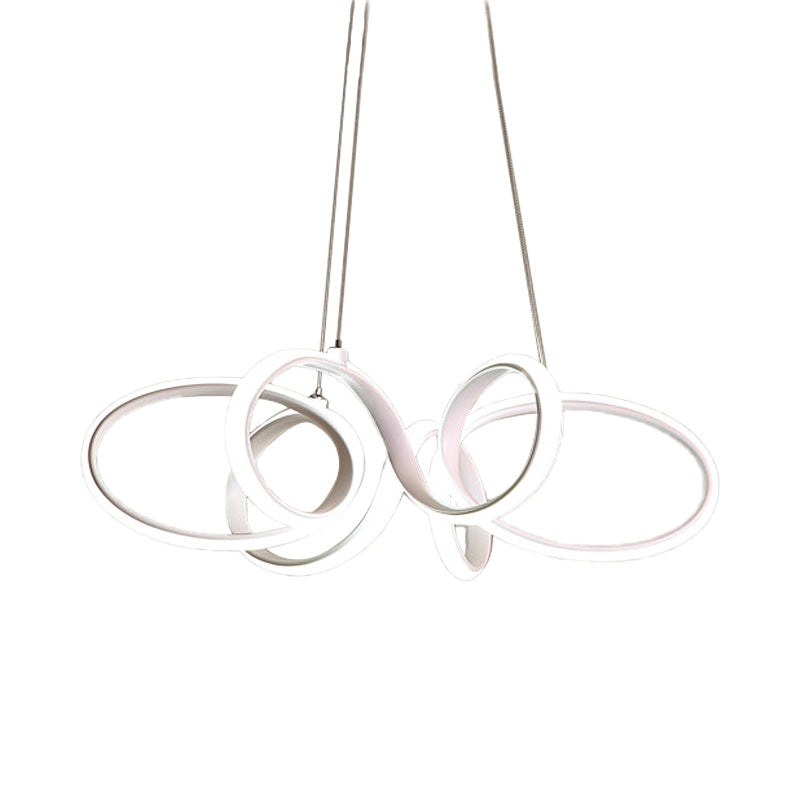Modern White Curve Chandelier Light Fixture - Acrylic Led Pendant For Bedroom