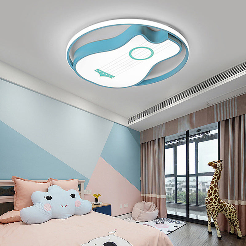 Kids Acrylic Led Bedroom Flush Light With Metal Ring In Warm/White Blue Shade 16’/19.5’ W