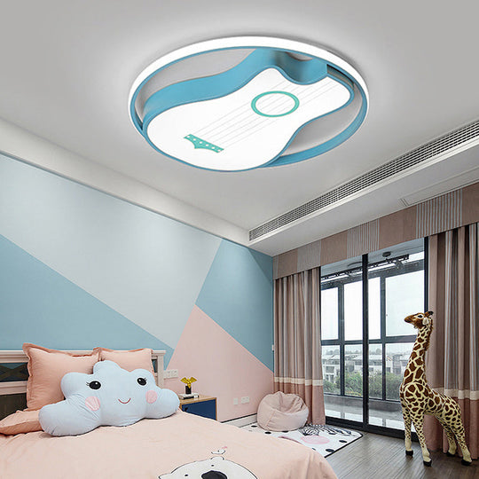 Kids Acrylic Led Bedroom Flush Light With Metal Ring In Warm/White Blue Shade 16’/19.5’ W