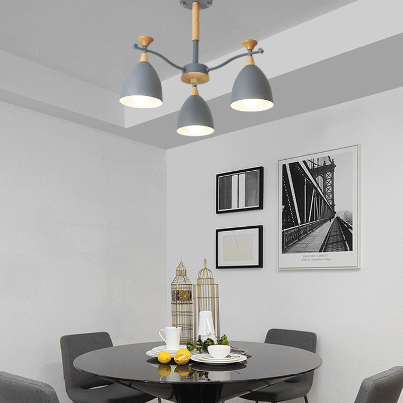Contemporary Cone Chandelier Pendant Light - Metal 3/6/8 Lights Grey/White/Green Bedroom Lighting 3