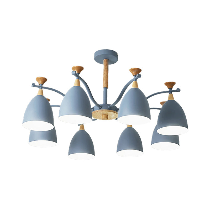 Contemporary Cone Chandelier Pendant Light - Metal 3/6/8 Lights Grey/White/Green Bedroom Lighting