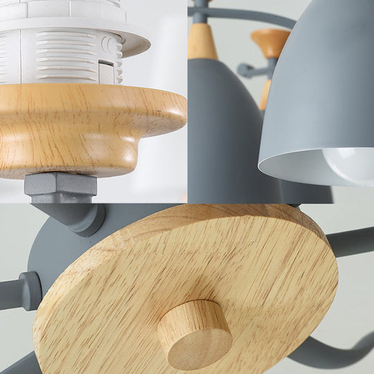 Contemporary Cone Chandelier Pendant Light - Metal 3/6/8 Lights Grey/White/Green Bedroom Lighting