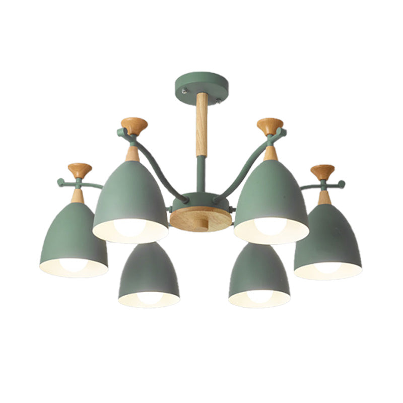 Contemporary Cone Chandelier Pendant Light - Metal 3/6/8 Lights Grey/White/Green Bedroom Lighting