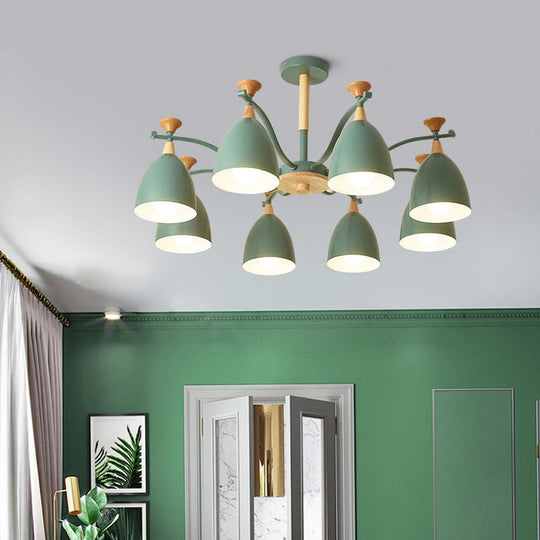 Contemporary Cone Chandelier Pendant Light - Metal 3/6/8 Lights Grey/White/Green Bedroom Lighting 8