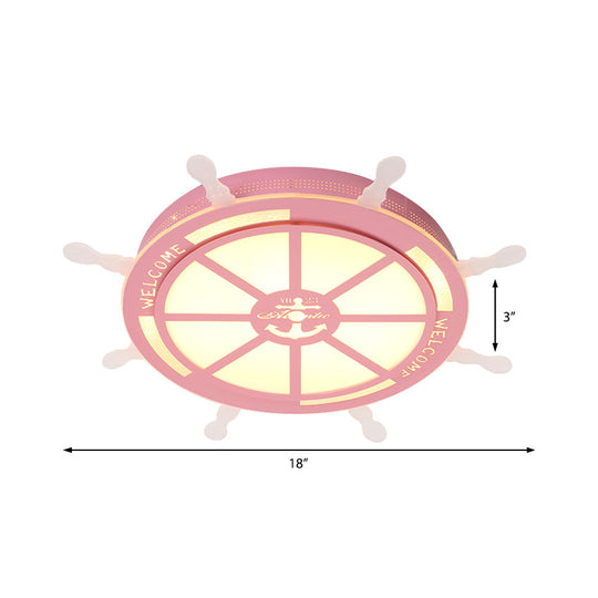 Stylish Led Bedroom Flush Light Fixture - Cartoon Blue/Pink Flushmount Lighting With Rudder Acrylic