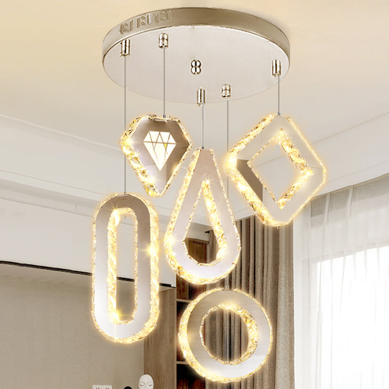 Geometric Crystal Led Pendant Light For Modern Dining Rooms In Stainless-Steel 5 / Round