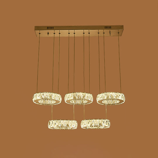 Sleek Stainless-Steel Led Pendant Light With Circle Shaped Faceted Crystal