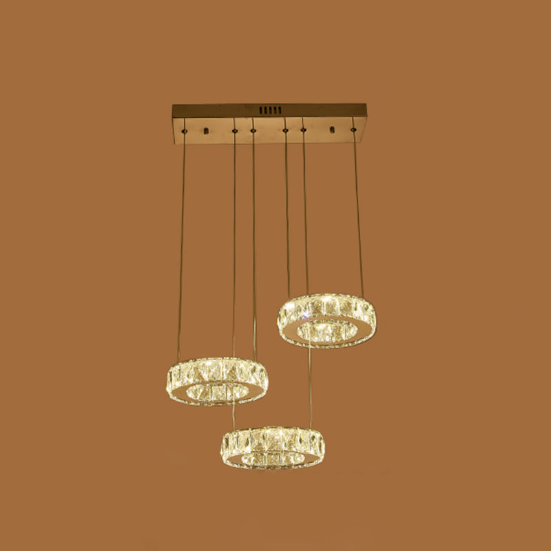 Modern Faceted Crystal Circle Pendant Light With Led Lights And Stainless-Steel Finish 3 /