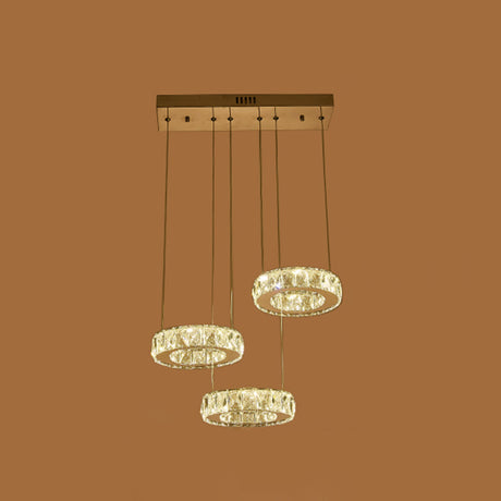 Modern Faceted Crystal Circle Pendant Light With Led Lights And Stainless-Steel Finish 3 /