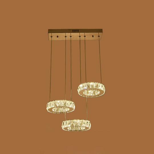 Modern Faceted Crystal Circle Pendant Light With Led Lights And Stainless-Steel Finish 3 /