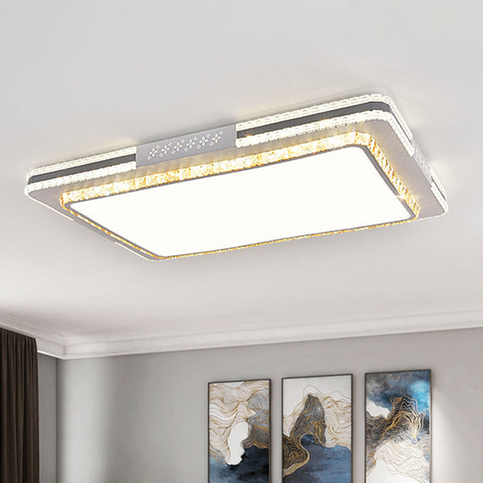 Faceted Crystal Led Flush Mount Ceiling Light In Modern Stainless - Steel Rectangle Design