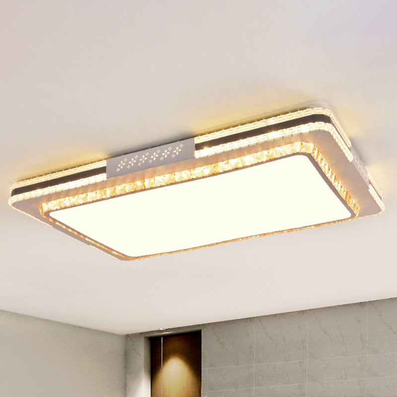 Faceted Crystal Led Flush Mount Ceiling Light In Modern Stainless - Steel Rectangle Design / 29.5’ A