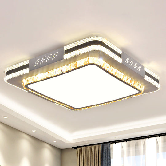 Faceted Crystal Led Flush Mount Ceiling Light In Modern Stainless-Steel Rectangle Design / 21.5 A