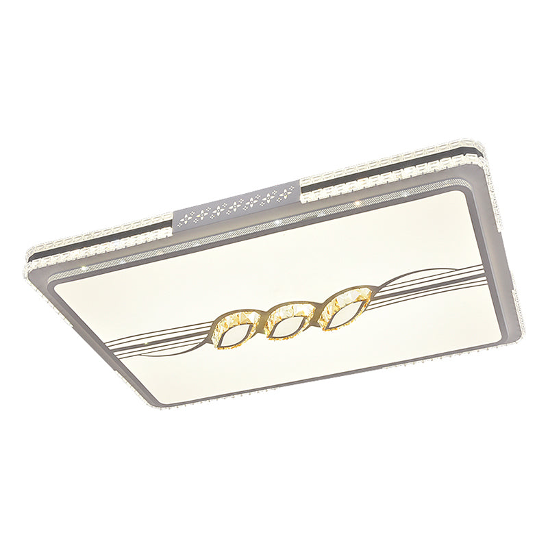 Faceted Crystal Led Flush Mount Ceiling Light In Modern Stainless - Steel Rectangle Design