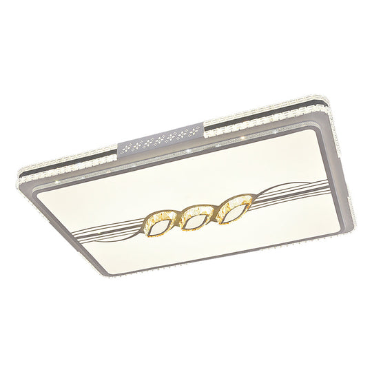 Faceted Crystal Led Flush Mount Ceiling Light In Modern Stainless - Steel Rectangle Design