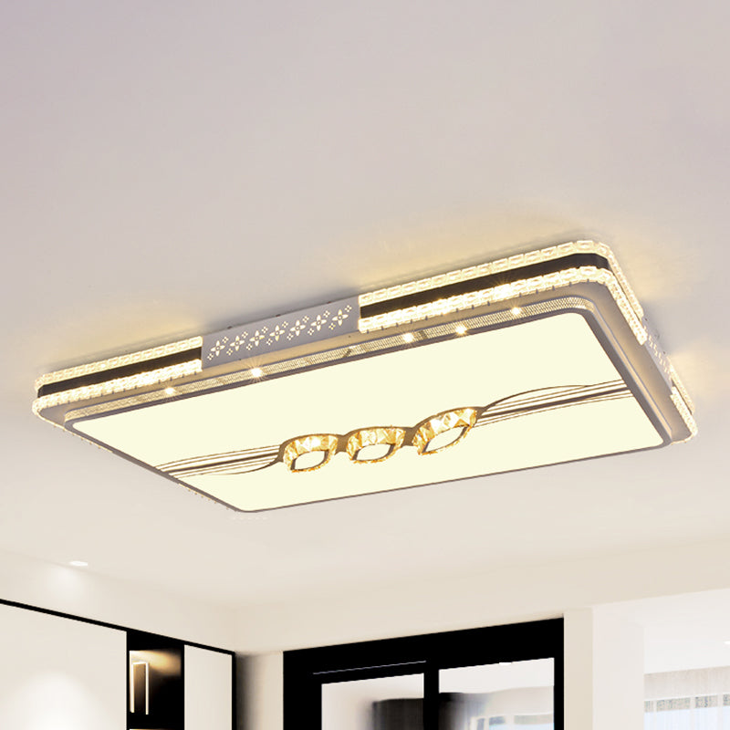 Faceted Crystal Led Flush Mount Ceiling Light In Modern Stainless-Steel Rectangle Design / 29.5 B