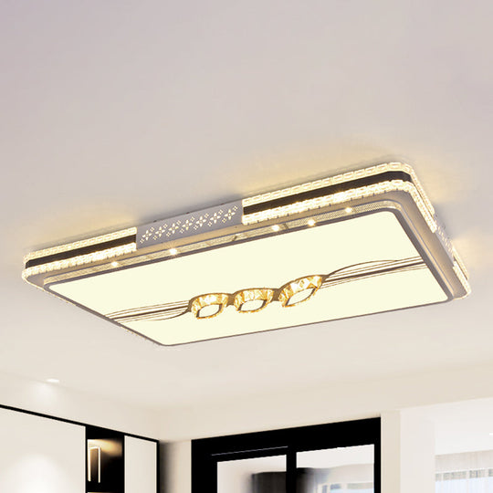 Faceted Crystal Led Flush Mount Ceiling Light In Modern Stainless-Steel Rectangle Design / 29.5 B