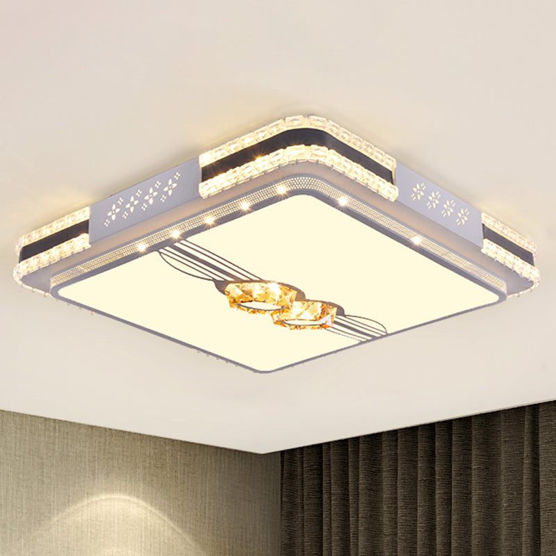 Faceted Crystal Led Flush Mount Ceiling Light In Modern Stainless - Steel Rectangle Design / 21.5’ B
