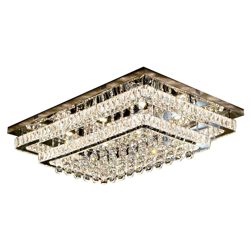 Led Crystal Stainless - Steel Rectangle Flush Mount Ceiling Light
