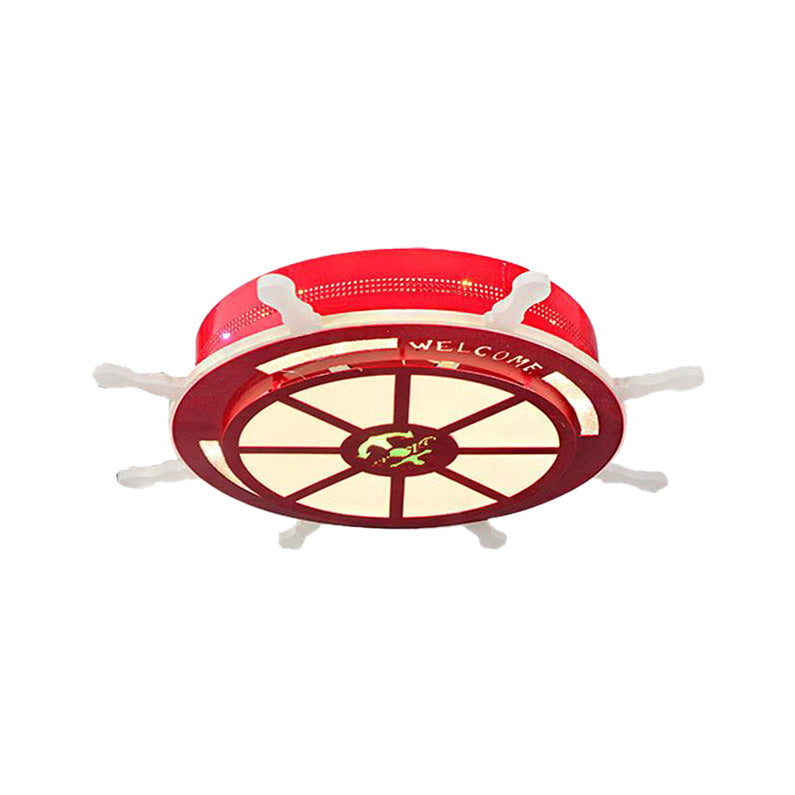 Stylish Led Bedroom Flush Light Fixture - Cartoon Blue/Pink Flushmount Lighting With Rudder Acrylic