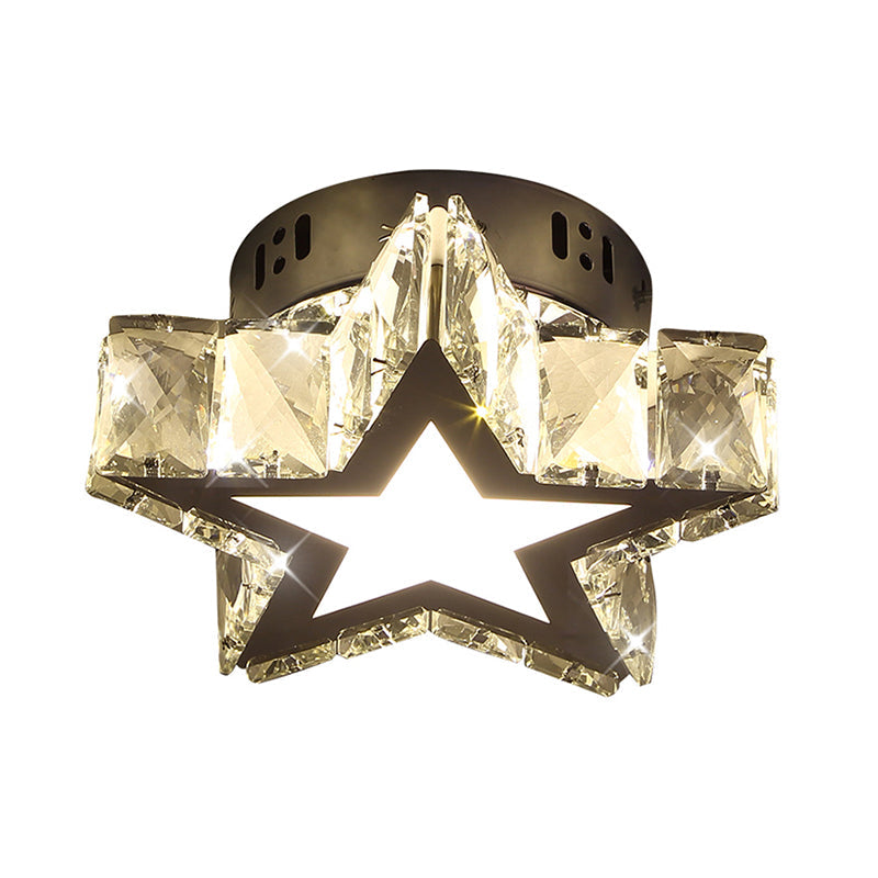 Stainless-Steel Led Crystal Flush Mount Ceiling Light: Modern Star Design For Corridors