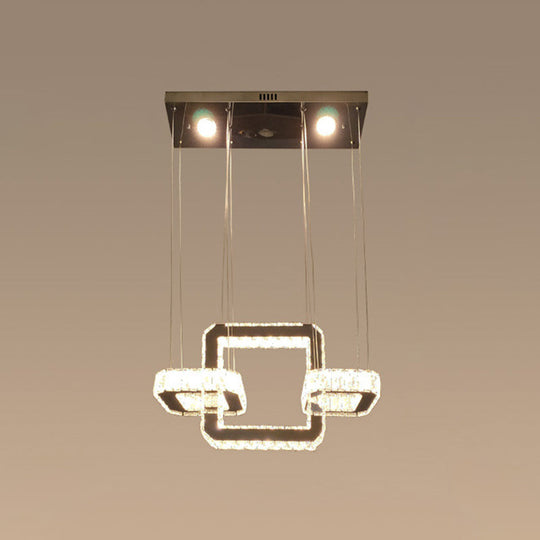 Simplicity Geometric Ring Led Ceiling Chandelier In Stainless-Steel With Crystal Accents / Square