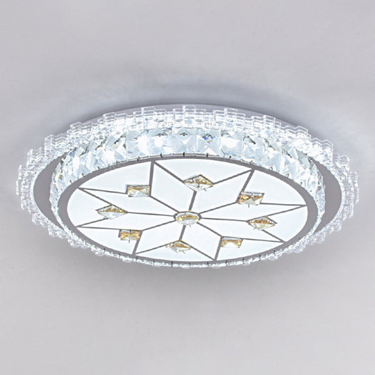 Modern Round Led Crystal Flush Mount Ceiling Light In Stainless Steel - Bedroom Stainless-Steel /