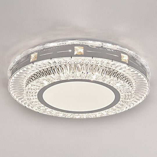 Modern Round Led Crystal Flush Mount Ceiling Light In Stainless Steel - Bedroom Stainless - Steel /