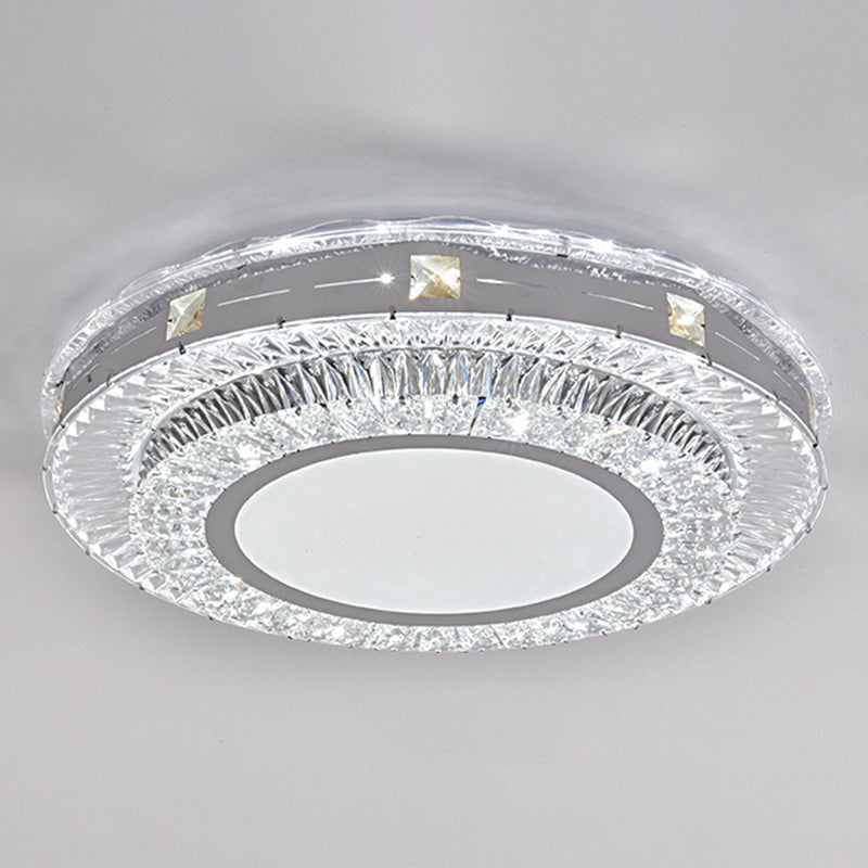 Modern Round Led Crystal Flush Mount Ceiling Light In Stainless Steel - Bedroom Stainless - Steel /