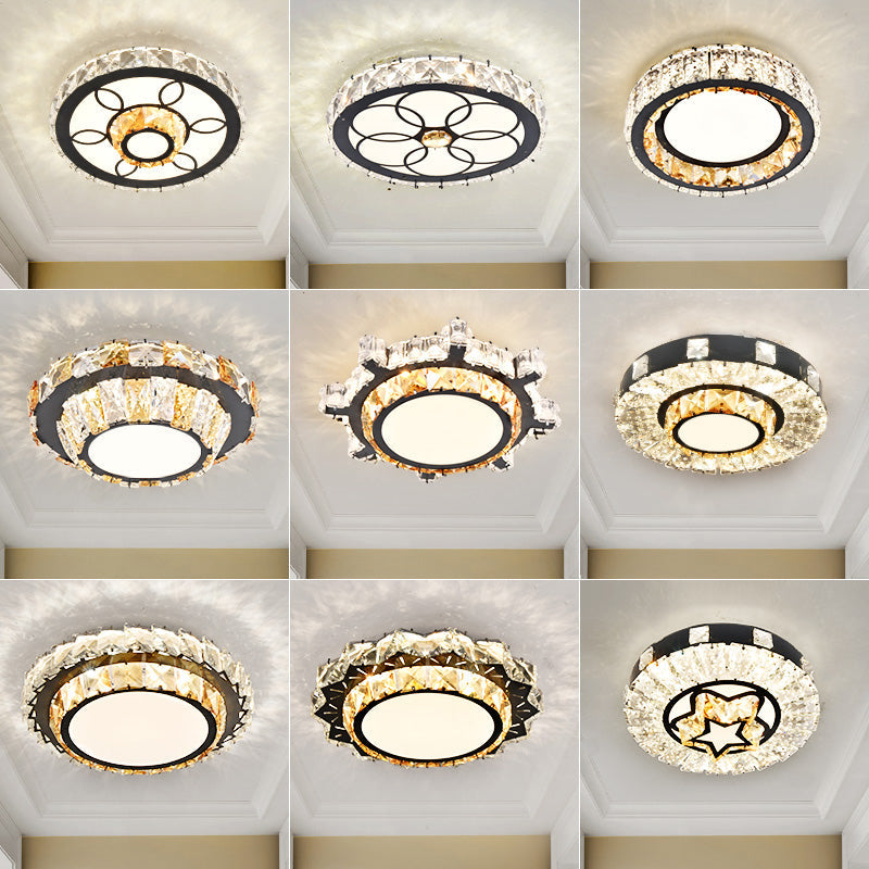 Modern Crystal Led Flush Mount Ceiling Light In Stainless - Steel For Corridors