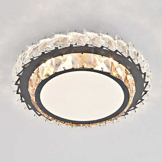 Modern Crystal Led Flush Mount Ceiling Light In Stainless-Steel For Corridors / Third Gear H