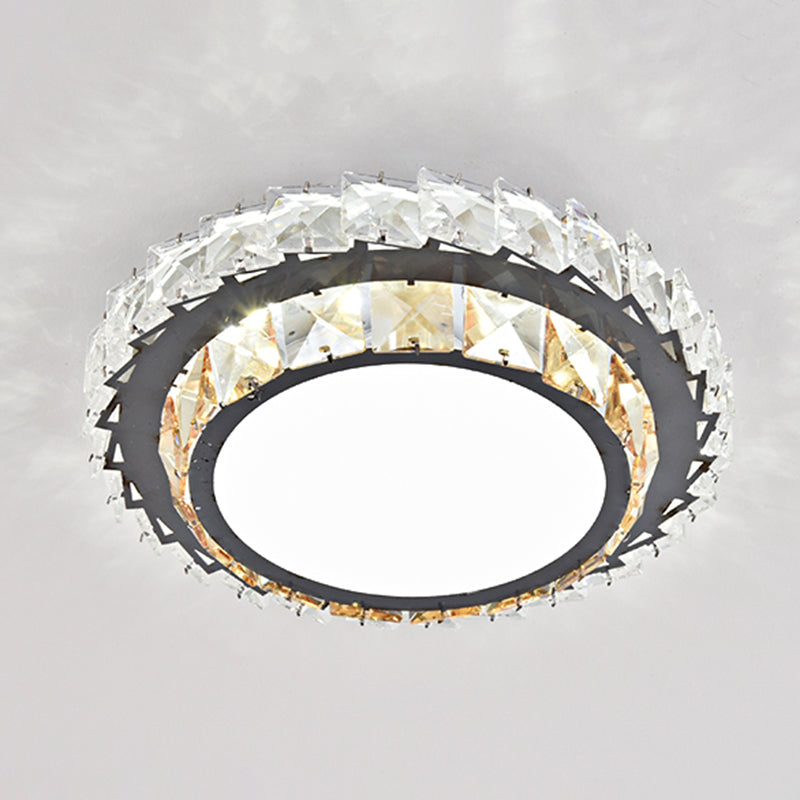 Modern Crystal Led Flush Mount Ceiling Light In Stainless-Steel For Corridors / White H